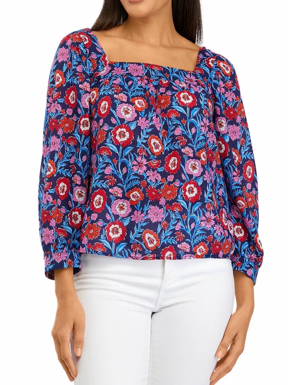 Vineyard Vines Tisbury Floral Square Neck Top Medium